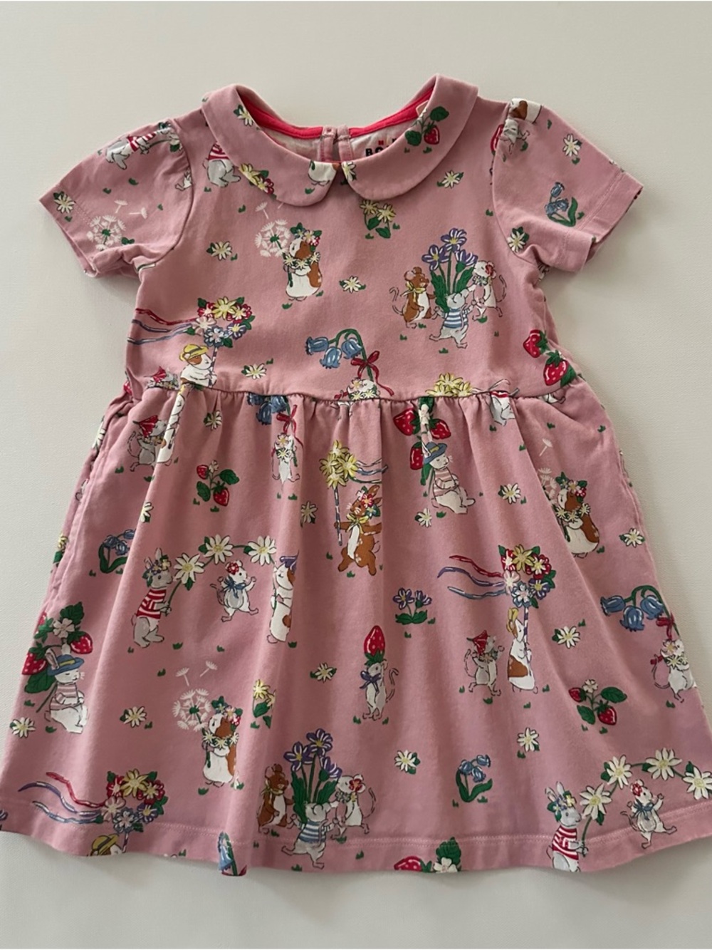 Mini Boden 3-4 Toddler Girl Pink Floral & Animal Print Peter Pan Collar Dress